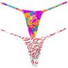 Botmois Men's Micro G-Strings Bikini Underwear Male Slim Pouch Swim Thong Minimal Coverage Posing Tangas Spandex T-back 2-Pack(Purple Fern Leaf,Red Chilli) L view 1