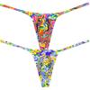 Botmois Men's Micro G-Strings Bikini Underwear Male Slim Pouch Swim Thong Minimal Coverage Posing Tangas Spandex T-back 2-Pack(Color Scrawl,Yellow Wax Flower) M view 1