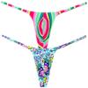 Botmois Men's Micro G-Strings Bikini Underwear Male Slim Pouch Swim Thong Minimal Coverage Posing Tangas Spandex T-back 2-Pack(Green Rainbow StripeGreen Medallion Pattern) M view 1