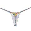 Botmois Men's Micro G-Strings Bikini Underwear Male Slim Pouch Swim Thong Minimal Coverage Posing Tangas Spandex T-back Yellow Medallion Pattern L view 3