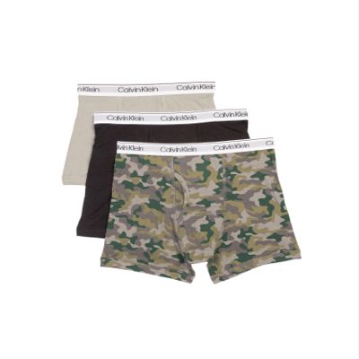 Calvin Klein Kids Boys' Modern Cotton Boxer Brief Underwear 3-Pack, Camo/Black/Grey, Large