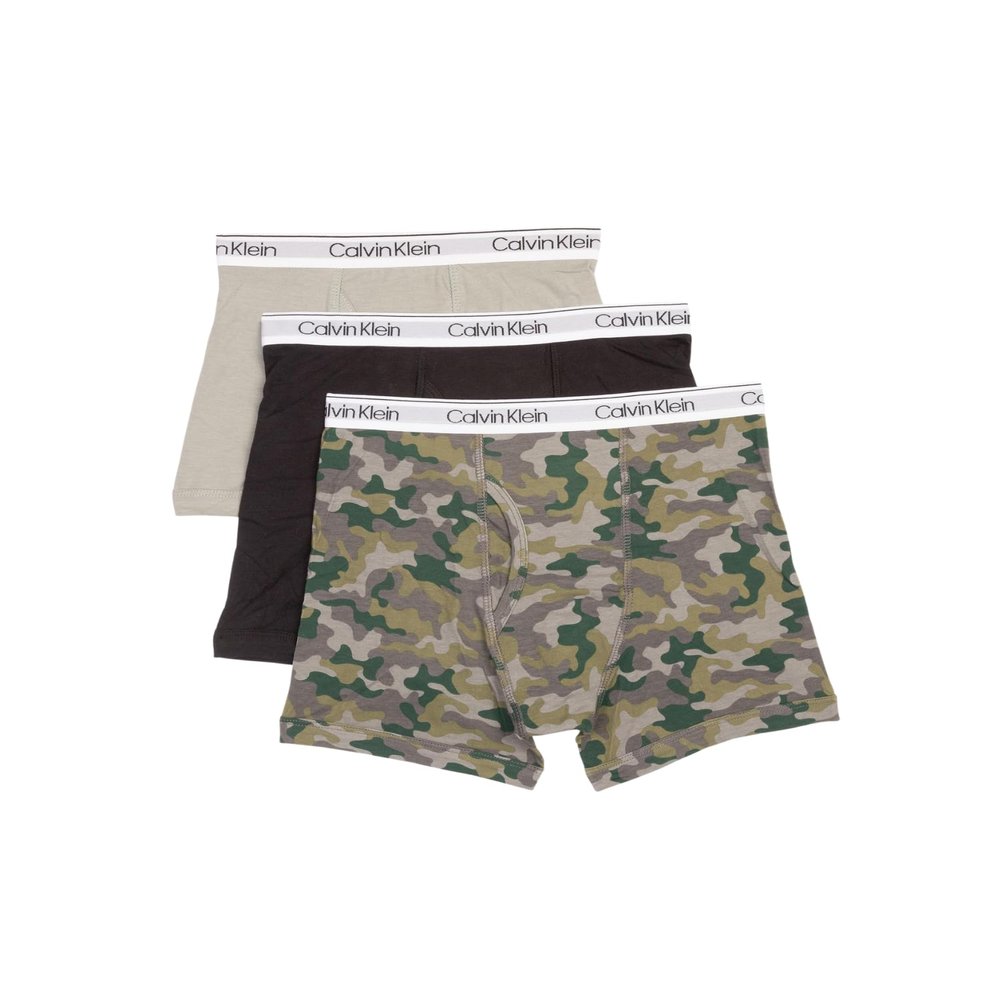 Calvin Klein Kids Boys' Modern Cotton Boxer Brief Underwear 3-Pack, Camo/Black/Grey, Large