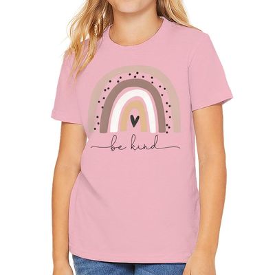 Rainbow Be Kind Kids' T-Shirt - Be Kind Print - Inspirational Stuff - Pink, L(14/16)