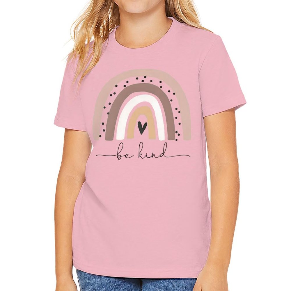 Rainbow Be Kind Kids' T-Shirt - Be Kind Print - Inspirational Stuff - Pink, L(14/16)