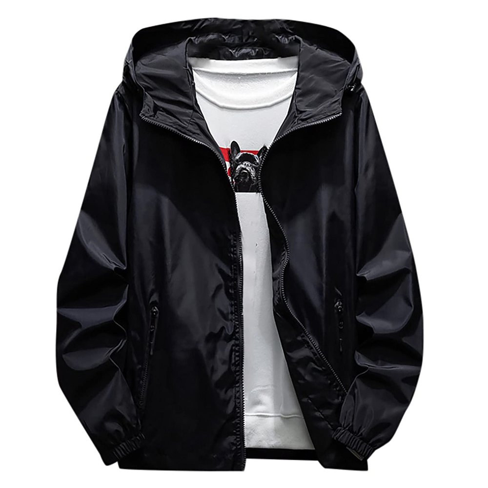 RTRDE Rain Jacket, Windproof Waterproof Lightweight Sport Jacket for Men Hooded Windbreaker Raincoat Hiking Jacket MenS Mens Overcoat Jackets with Hood S Trench Coat Jackets (XXL, Black)