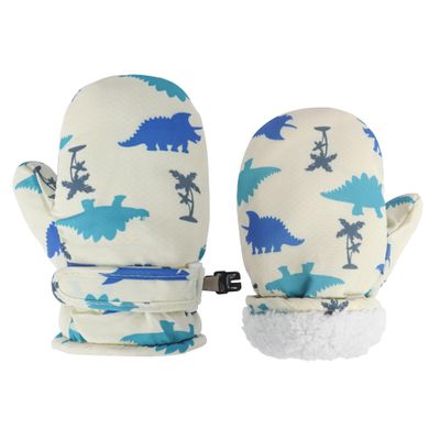 Fynnsure Toddler Mittens Baby Waterproof Snow Gloves Kids Ski Snow Gloves Cold Weather Mittens for Boys Girls Ivory White Dinosaur 4-6 Years