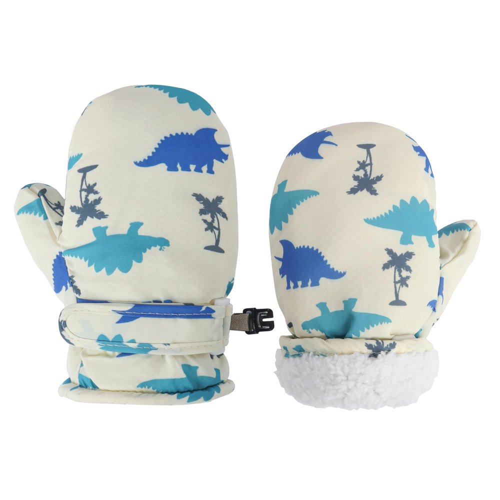 Fynnsure Toddler Mittens Baby Waterproof Snow Gloves Kids Ski Snow Gloves Cold Weather Mittens for Boys Girls Ivory White Dinosaur 4-6 Years