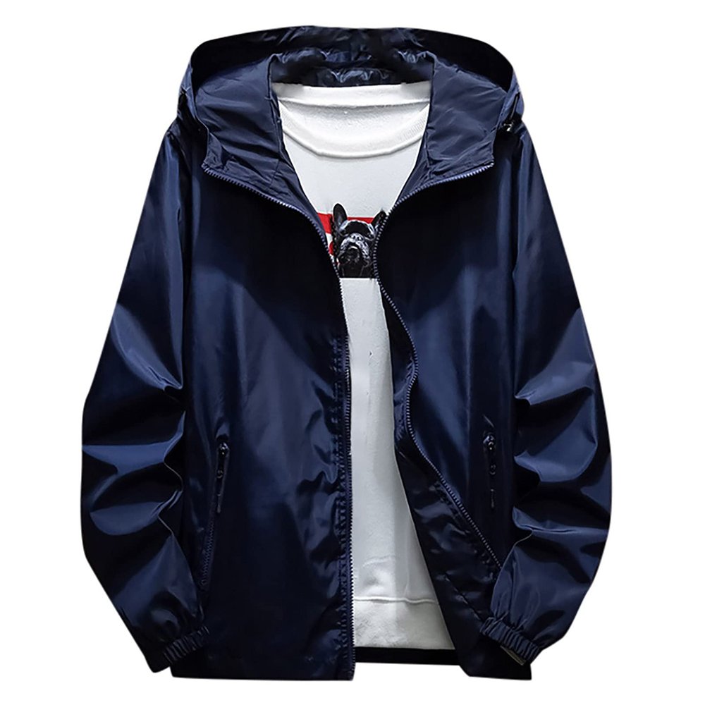 RTRDE Waterproof Jacket, Windproof Lightweight Sport Jacket for Men Hooded Windbreaker Raincoat Winter Jackets Long Coats and Jackets Tall Mens Rain Jacket with Hood Jacket Coats (6XL, Dark Blue)
