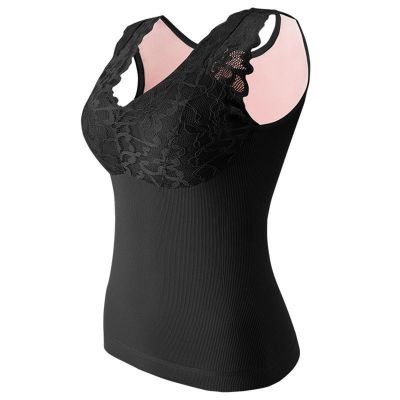 HGps8w Thermal Underwear for Women Fleece Lined Tank Tops - Warm Lace V Neck Camisoles Vest Sleeveless Thermal Shirts