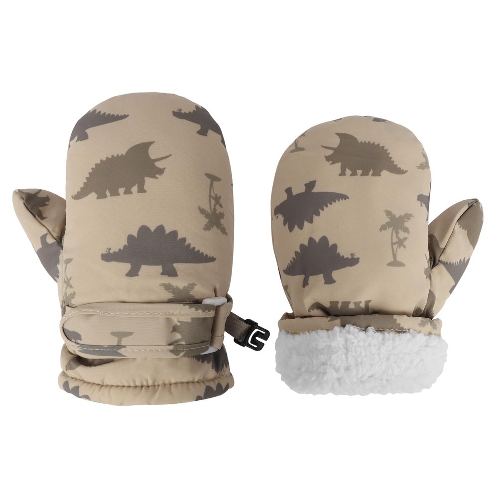Fynnsure Toddler Mittens Baby Waterproof Snow Gloves Kids Ski Snow Gloves Cold Weather Mittens for Boys Girls Khaki Dinosaur 1-2 Years