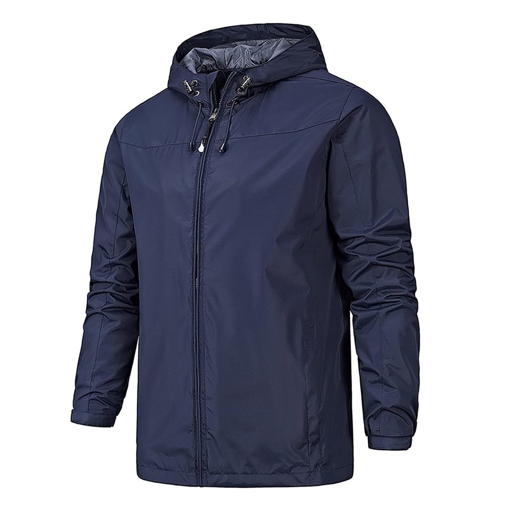 RTRDE Jackets for Men, Lightweight Waterproof Rain Jacket with Hood Outdoor Raincoat Softshell Jacket Hiking Travel Mens Packable Jacket Men's Shell Jacket Light Jacket Coats (XL, Dark Blue)