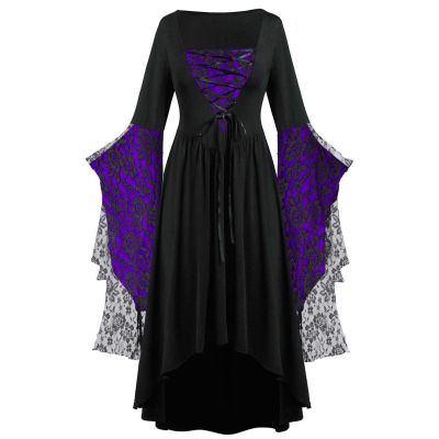 Halloween Costume Women Gothic Dress Renaissance Vintage Dress Plus Size Medieval Victorian Cosplay Party Lace Dress
