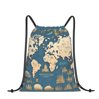 Drawstring Backpack for women,Versatile drawstring bag,Water-Resistant Cinch Bag,Gym sackpack-World Map