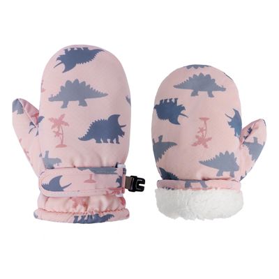 Fynnsure Toddler Mittens Baby Waterproof Snow Gloves Kids Ski Snow Gloves Cold Weather Mittens for Boys Girls Pink Dinosaur 2-4 Years