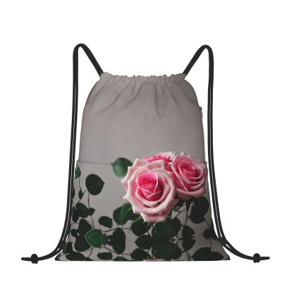 Drawstring Backpack for women,Versatile drawstring bag,Water-Resistant Cinch Bag,Gym sackpack-Pink Rose