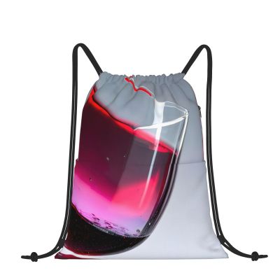 Drawstring Backpack for women,Versatile drawstring bag,Water-Resistant Cinch Bag,Gym sackpack-Red Wine Bottle Glass