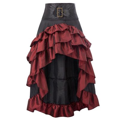 Long Skirts For Women Gothic Dress Vintage Renaissance Midi Skirt High Waist Irregular Hem Ruched Punk A-Line Skirt
