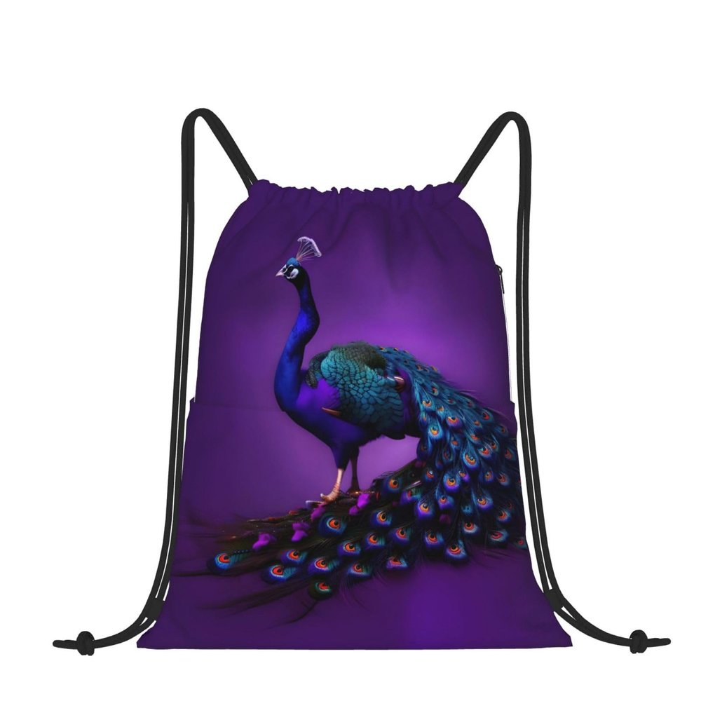Drawstring Backpack for women,Versatile drawstring bag,Water-Resistant Cinch Bag,Gym sackpack-Purple Peacock pattern