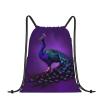 Drawstring Backpack for women,Versatile drawstring bag,Water-Resistant Cinch Bag,Gym sackpack-Purple Peacock pattern view 1