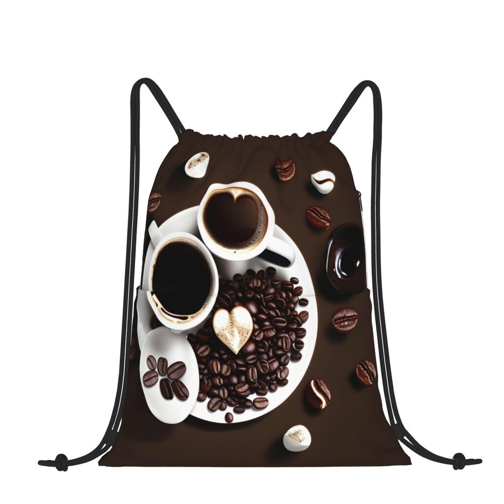 Drawstring Backpack for women,Versatile drawstring bag,Water-Resistant Cinch Bag,Gym sackpack-coffee collage