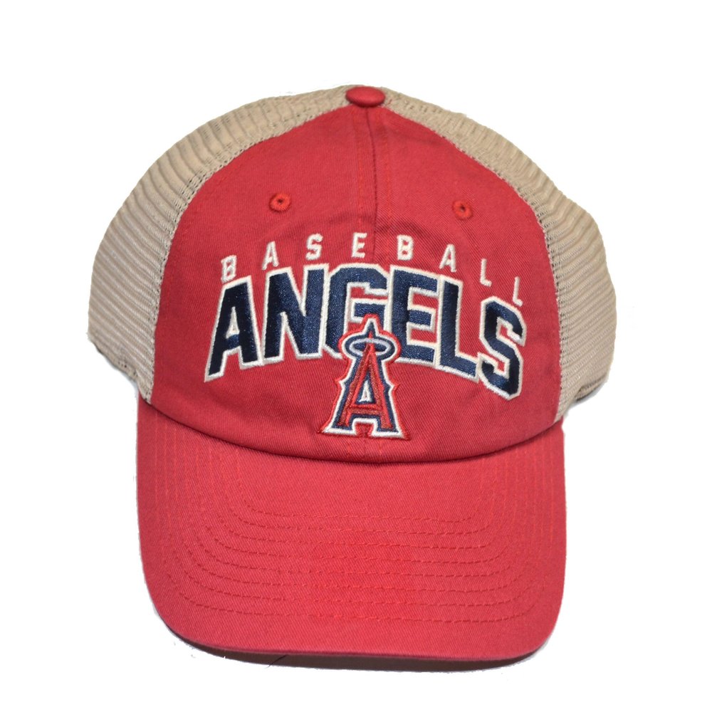 47 Los Angeles Angels Red Trawler Clean Up Trucker Baseball Hat - MLB Anaheim Mesh Adjustable Snapback Cap