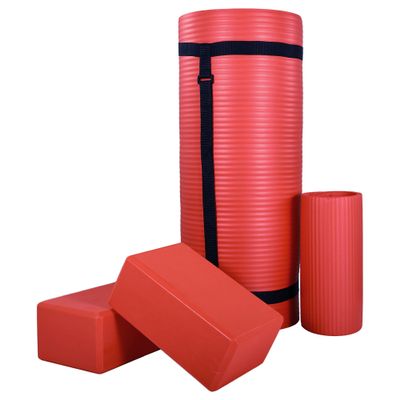 BalanceFrom 71x24 Inches Yoga Mat with Knee Pad and Optional Blocks Extra 1-Inch Thick Non-Slip Foam with Anti-Tear Surface and Carrying Strap for Home, Studio, or Gym Workouts
