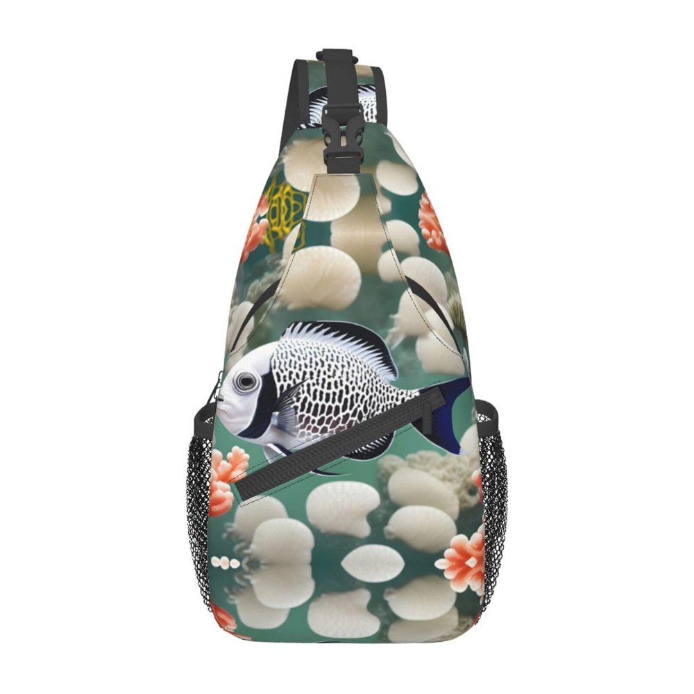 White Tropical Fish Backpacks, Men'S And Women'S Chest Bags, Crossbody Bags, Hiking Fashion Shoulder Bags Outdoor Sports