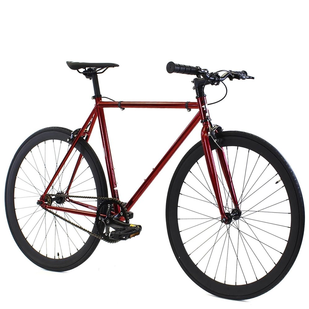 Golden Cycles Fixed Gear Single Speed Bike - Perfect Urban Commuter Bicycle with Front and Rear Brakes - Ideal for Teens and Adults - The Bike Comes in Different Sizes (41cm, Redrum)