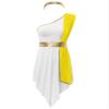 Agoky Women's Halloween Ancient Greek Roman Costume One Shoulder Dress Cleopatra Cosplay Toga Robe Yellow Small view 3