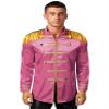 HULIJA Men Sergeant Pepper Costume 60s Satin Cardigan Coat Medieval Hippy Halloween Fancy Dress Up Hot Pink X-Large view 1