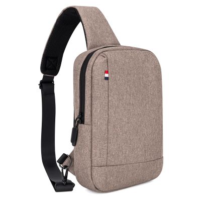 Sling Bag Crossbody Bag Men with USB Charging Port Small Messenger Bag Cross Body Shoulder Bag Sling Backpack Women with Adjustable Shoulder Strap (Oxford Cloth, Brown)