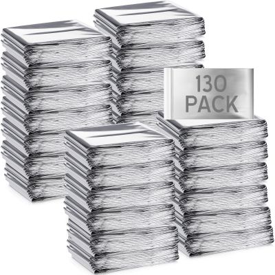 Macarrie 130 Pieces Emergency Blanket Bulk - Survival Thermal Silver Foil Reflective Blankets Set Pack for Outdoors Shelter Space, Camping, Hiking, First Aid Supplies, Homeless Donations