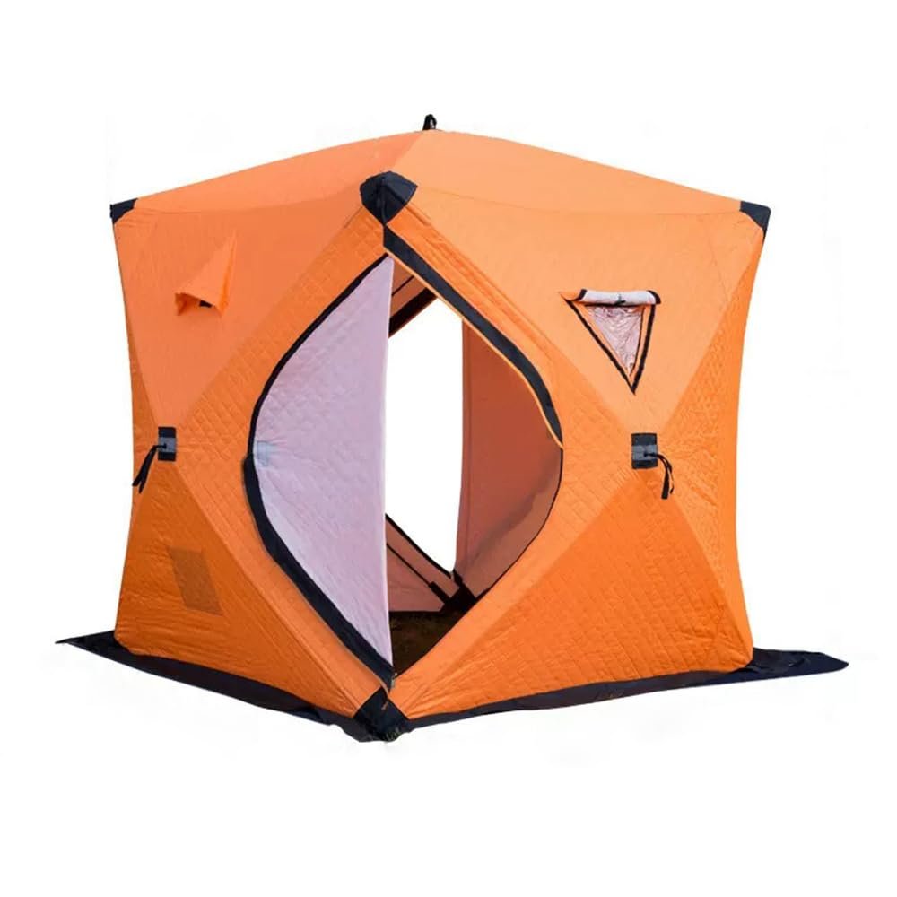 ASSYA Ice Fishing Shelter Camping Gear Outdoor Winter Camping Triple-Padded Extended Hem for Enhanced Warmth Suitable for 2-3 People,Orange