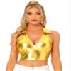 Allegra K Metallic Tops for Women 2026 Halter V Neck Sleeveless Shiny Holographic Crop Top Clubwear Party Outfits Medium Gold view 1