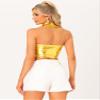 Allegra K Metallic Tops for Women 2026 Halter V Neck Sleeveless Shiny Holographic Crop Top Clubwear Party Outfits Medium Gold view 3