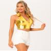 Allegra K Metallic Tops for Women 2026 Halter V Neck Sleeveless Shiny Holographic Crop Top Clubwear Party Outfits Medium Gold view 4