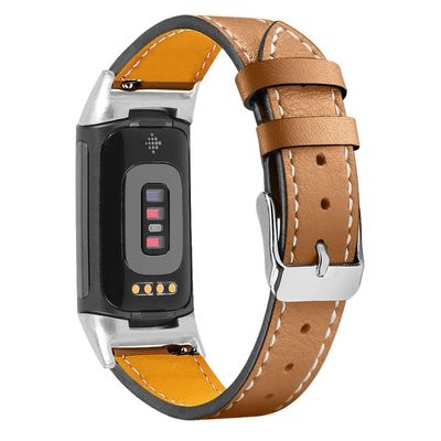 INF Leather Watch Band Compatible with Fitbit Charge 5, Quick Release Replacement Adjustable Business Sport Strap with metal Buckle(Brown)