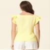 Allegra K Gingham Tops for Women Summer Ruffle Cap Sleeve Square Neck Plaid Blouses Shirt Summer Outfits X-Small Yellow view 2
