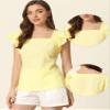 Allegra K Gingham Tops for Women Summer Ruffle Cap Sleeve Square Neck Plaid Blouses Shirt Summer Outfits X-Small Yellow view 4