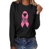 Breast Cancer Awareness Tops for Women Cute Long Sleeve Pink Ribbon Print Shirts Causal Crewneck Tshirt Blouse Black M view 1