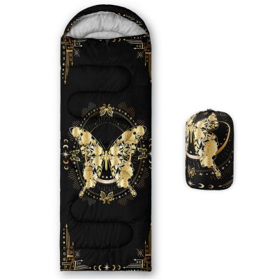 QOOMO Golden Butterfly Printed Camping Sleeping Bags,3 Season Warm & Cool Weather,Lightweight,Waterproof Sleeping Bags for Adults & Kids,Traveling,and Outdoors,Camping Gear Equipment,31x90inch