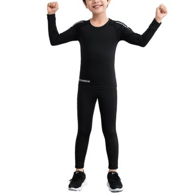 Fldy Youth Boy Base Layer Long Sleeve Compression Shirts and Leggings Pants Thermal Underwear Set Running Pants Tights Black 5-6 Years