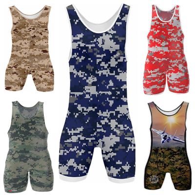 4 Time All American Sublimated Wrestling Singlet Stitched & Durable Mens Singlet Singlet for Wrestling, MMA & Powerlifting Wrestling Singlet Youth Boys (Camo Blue, L 156-190 lbs.)