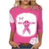 Breast Cancer Awareness Shirts for Women Trendy Casual 3/4 Sleeve Tunic Tops Pink Ribbon Print Graphic Tees Blouses Pink S view 1