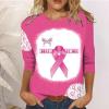 Breast Cancer Awareness Shirts for Women Trendy Casual 3/4 Sleeve Tunic Tops Pink Ribbon Print Graphic Tees Blouses Pink S view 2