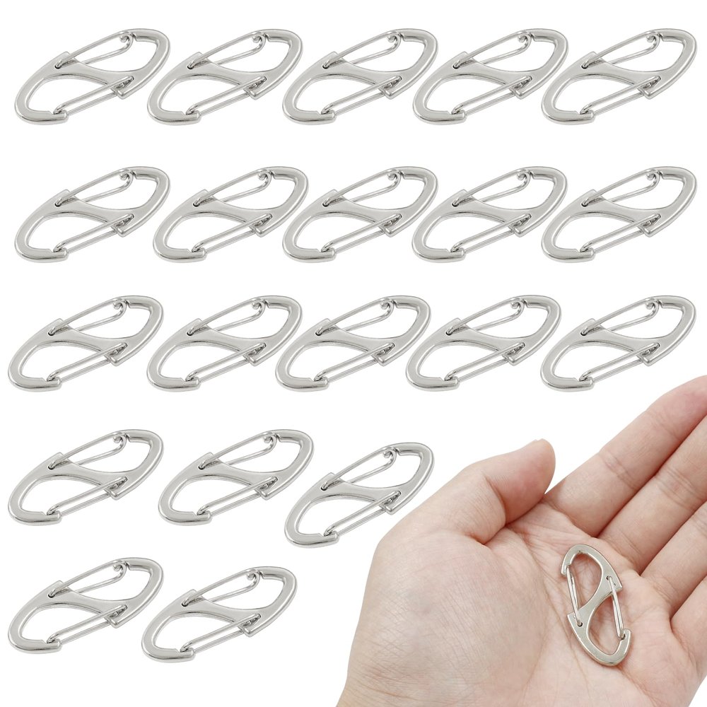 Coufce 20 Pieces 1.6 Inch S Spring Snap Hook, Silver Keychain Hook Metal Carabiner Clip, Double Snap Hook for Camping Fishing Hiking Outdoor Sports