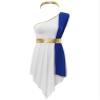 Agoky Women's Halloween Ancient Greek Roman Costume One Shoulder Dress Cleopatra Cosplay Toga Robe Blue Small view 3