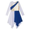 Loyan Big Girls Color Block Church Robe Metallic Worship Dancewear Loose Fit Liturgical Praise Dance Dress Blue B 16 Years view 3