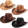 Chuarry 4 Pcs Women Men Felt Western Cowboy Hats Wide Brim Cowgirl Hats Panama Hat for Adults Costume Outdoor (Black, Camel, Khaki, Coffee) view 1