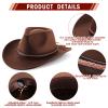 Chuarry 4 Pcs Women Men Felt Western Cowboy Hats Wide Brim Cowgirl Hats Panama Hat for Adults Costume Outdoor (Black, Camel, Khaki, Coffee) view 3